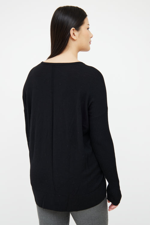 The Row Black Knit & Ribbed Long Sleeve Top