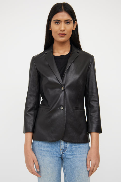 Black Leather Button Front Blazer