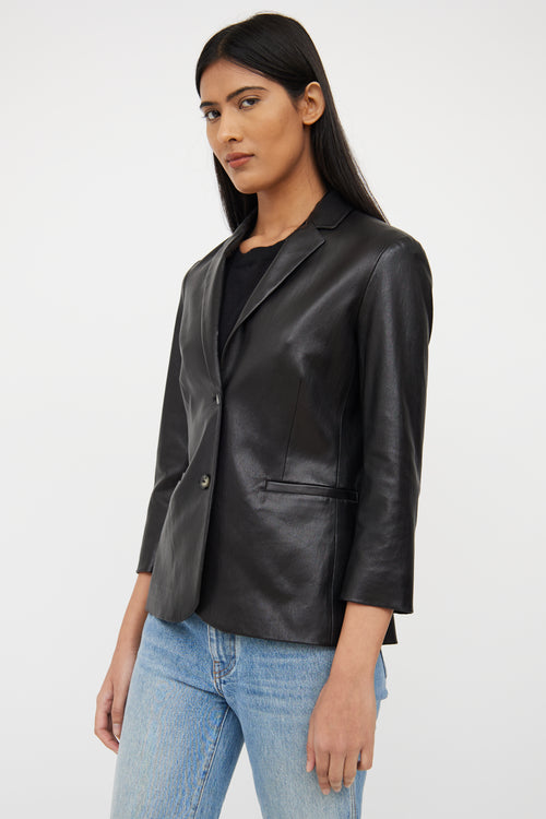 Black Leather Button Front Blazer