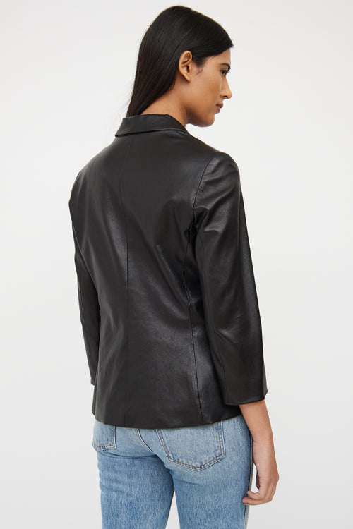 Black Leather Button Front Blazer