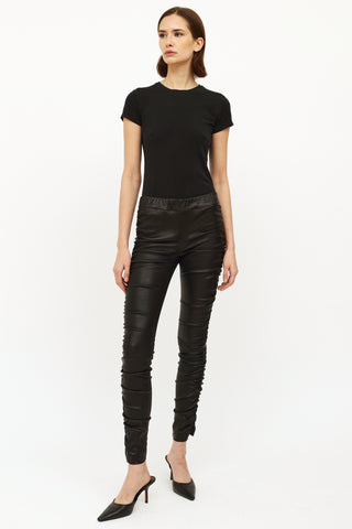 The Row Black Leather Ruched Leggings