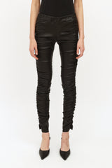 The Row Black Leather Ruched Leggings
