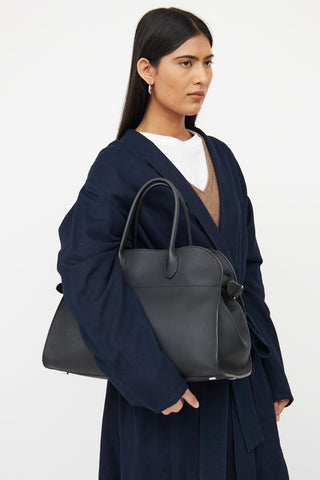 The Row Black Leather Soft Margaux 15 Tote