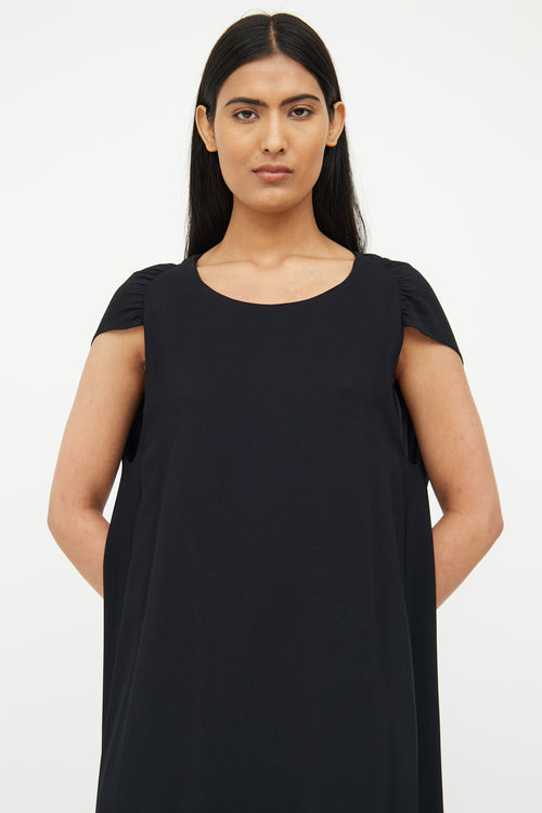 The Row Black Ruched Short Sleeve Dress