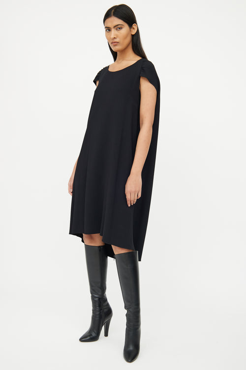 The Row Black Ruched Short Sleeve Dress