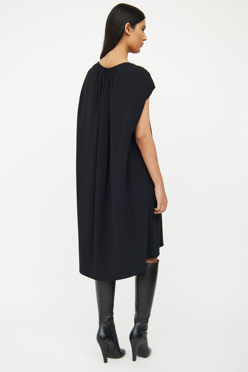 The Row Black Ruched Short Sleeve Dress