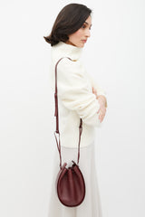The Row Burgundy Leather Drawstring Pouch Bag