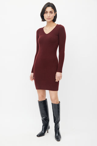 The Row Burgundy Ribbed Knit Sweater Dress