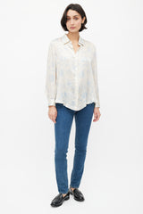 The Row Cream & Blue Sea Print Shirt