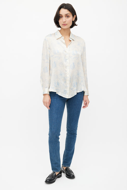 The Row Cream & Blue Sea Print Shirt