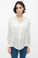 The Row Cream & Blue Sea Print Shirt