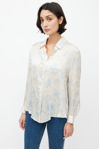 The Row Cream & Blue Sea Print Shirt