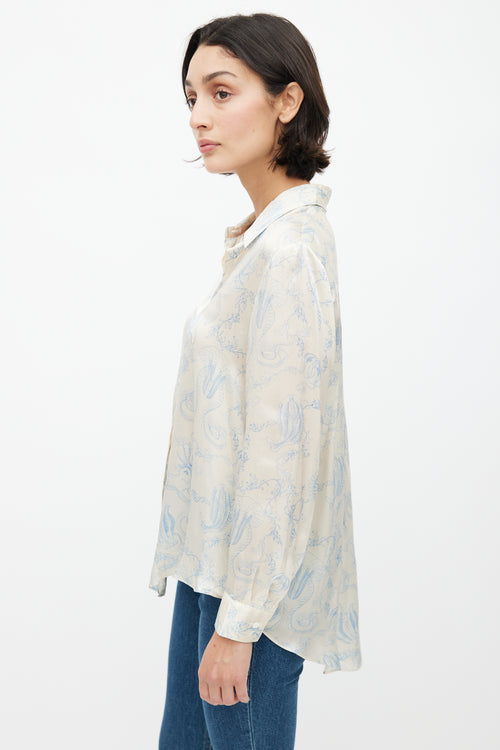 The Row Cream & Blue Sea Print Shirt