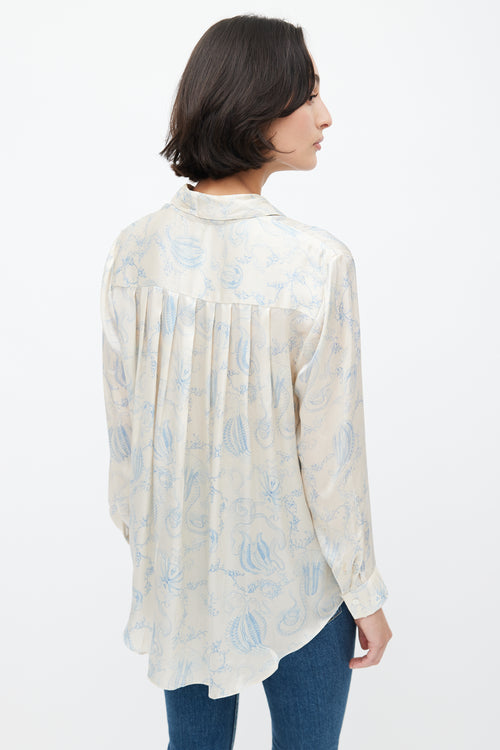 The Row Cream & Blue Sea Print Shirt