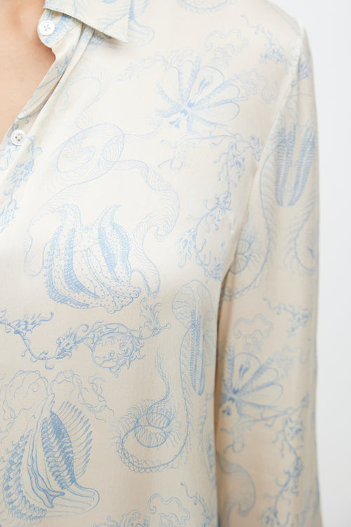 The Row Cream & Blue Sea Print Shirt