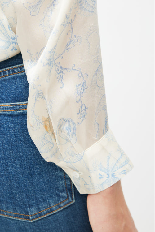 The Row Cream & Blue Sea Print Shirt