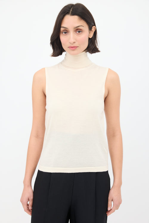 The Row Cream Cashmere Sleeveless Turtleneck Top