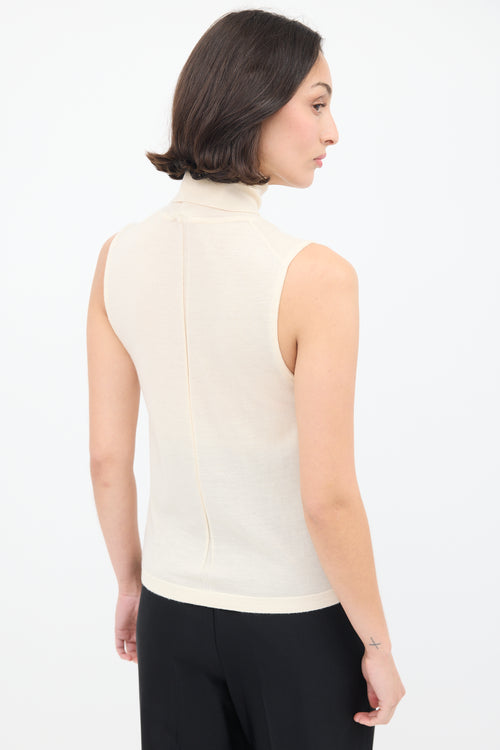 The Row Cream Cashmere Sleeveless Turtleneck Top