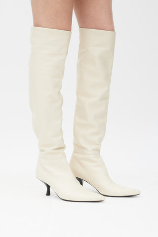The Row White Leather Bourgeoise Boot