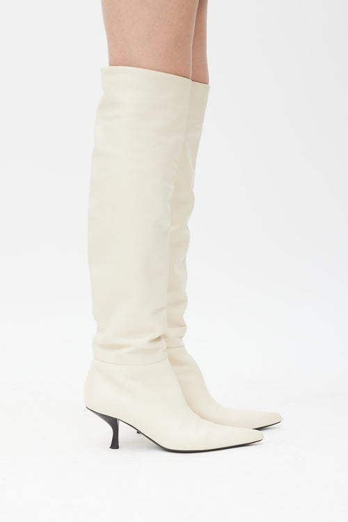 The Row White Leather Bourgeoise Boot