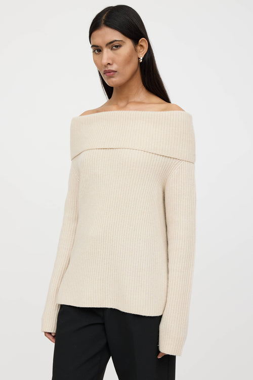 The Row Cashmere Off The Shoulder Knit Sweater
