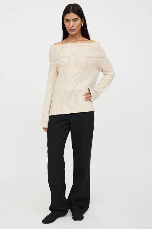 The Row Cashmere Off The Shoulder Knit Sweater