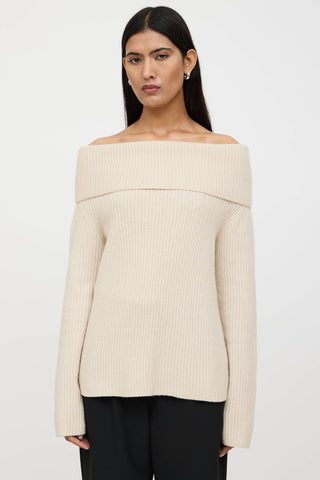 The Row Cashmere Off The Shoulder Knit Sweater