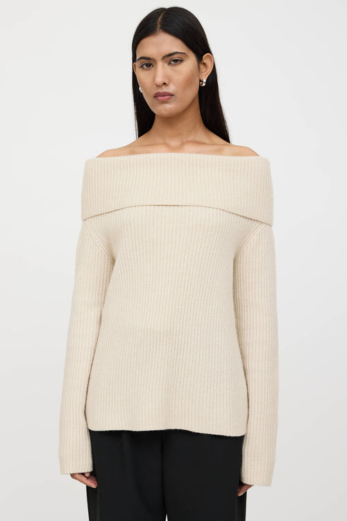 The Row Cashmere Off The Shoulder Knit Sweater