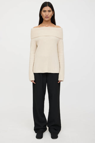 The Row Cashmere Off The Shoulder Knit Sweater