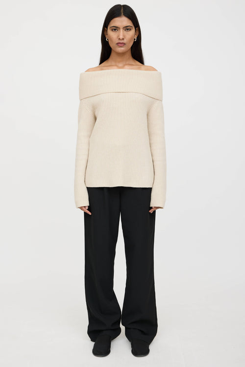 The Row Cashmere Off The Shoulder Knit Sweater