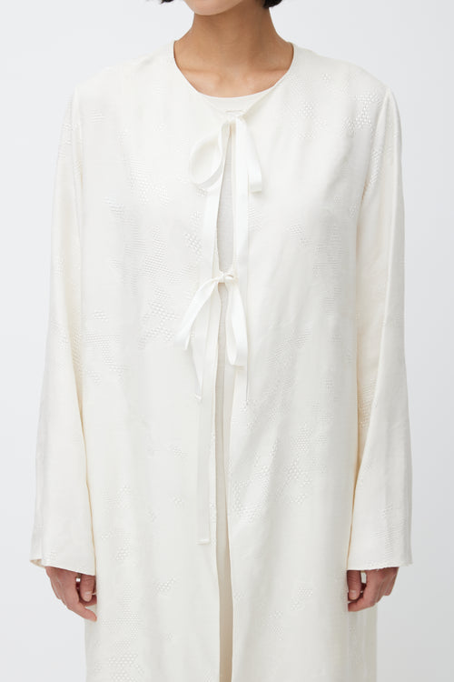 The Row Cream Silk Jacquard Knit Robe