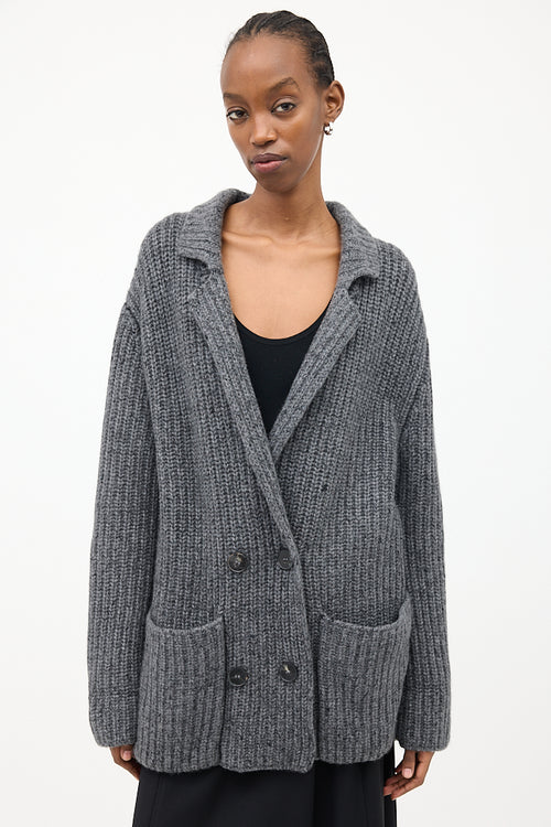 The Row Dark Grey Cashmere & Silk Data Cardigan