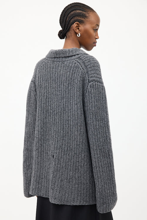 The Row Dark Grey Cashmere & Silk Data Cardigan