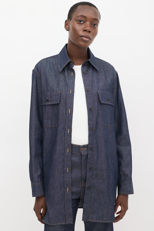 The Row Dark Wash Denim Vivienne Shirt & Pant Set