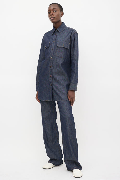 The Row Dark Wash Denim Vivienne Shirt & Pant Set