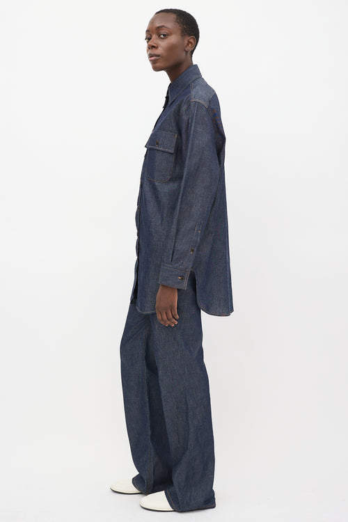 The Row Dark Wash Denim Vivienne Shirt & Pant Set