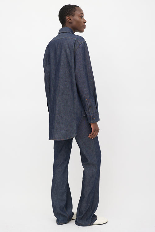 The Row Dark Wash Denim Vivienne Shirt & Pant Set