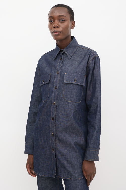 The Row Dark Wash Denim Vivienne Shirt & Pant Set