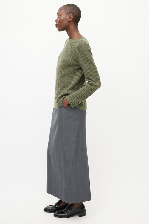 The Row Green Cashmere Ribbed Knit Sweater