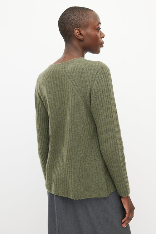 The Row Green Cashmere Ribbed Knit Sweater