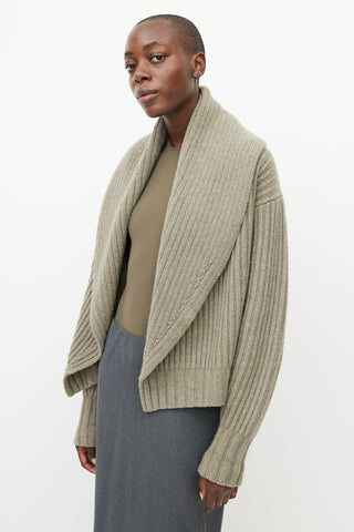 The Row Green Ribbed Knit Wrap Cardigan