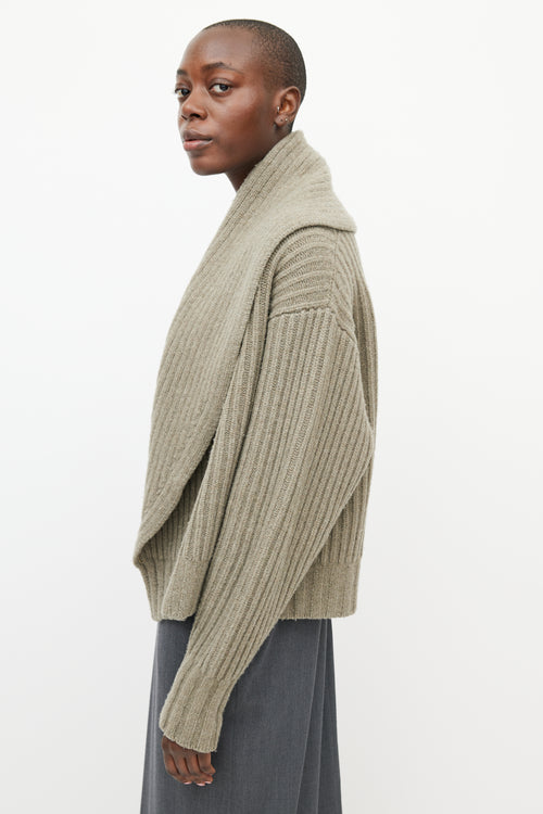 The Row Green Ribbed Knit Wrap Cardigan