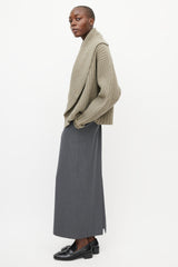 The Row Green Ribbed Knit Wrap Cardigan