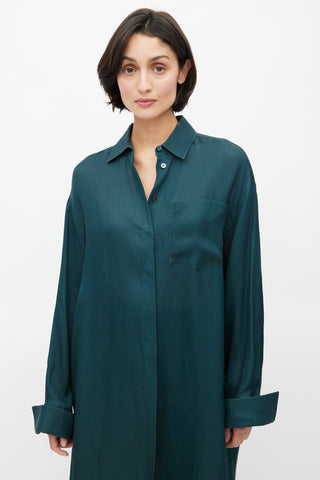 The Row Green Silk Maxi Shirt Dress