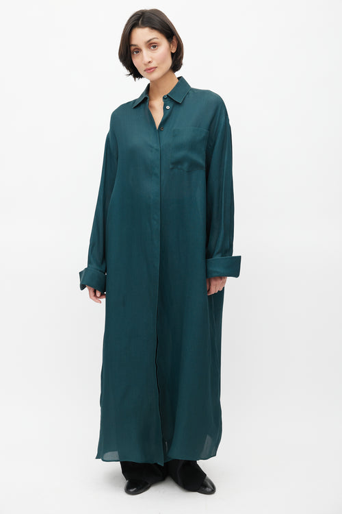 The Row Green Silk Maxi Shirt Dress