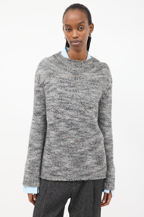 The Row Grey & Multi Speckled Wool Mock Neck Sweater