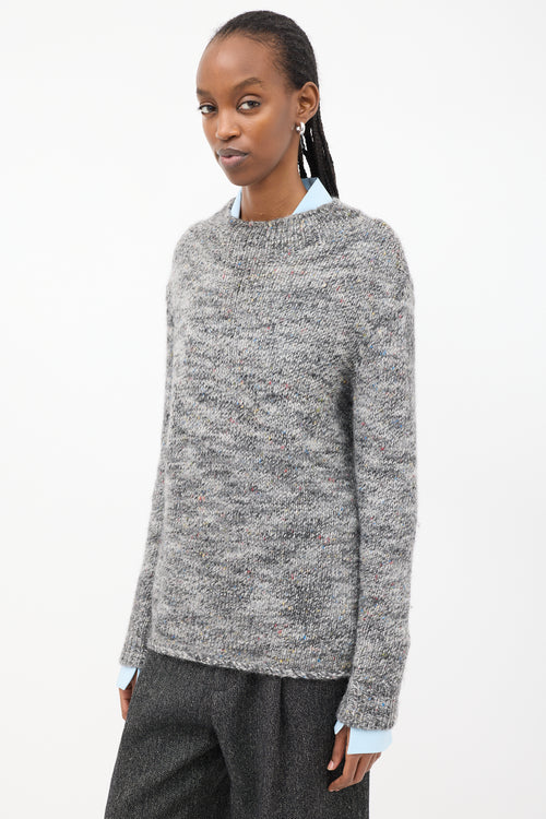 The Row Grey & Multi Speckled Wool Mock Neck Sweater