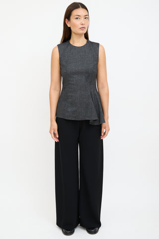 Grey Wool & Silk Peplum Blouse