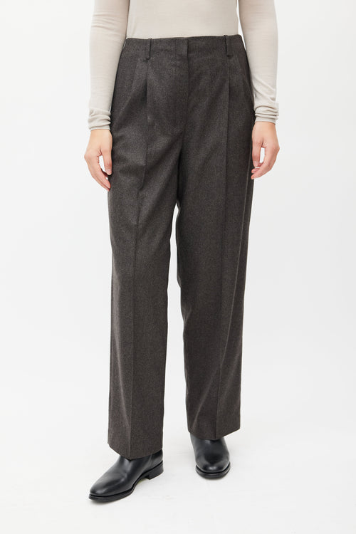 The Row Grey Pleated Wide Leg Wool Trouser