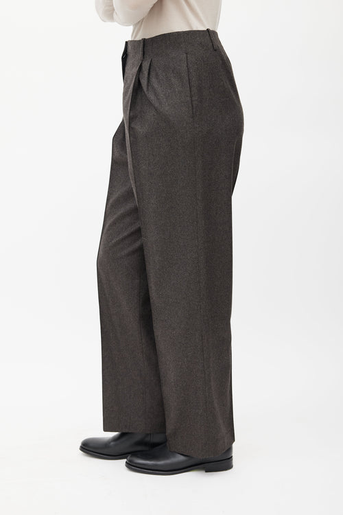 The Row Grey Pleated Wide Leg Wool Trouser